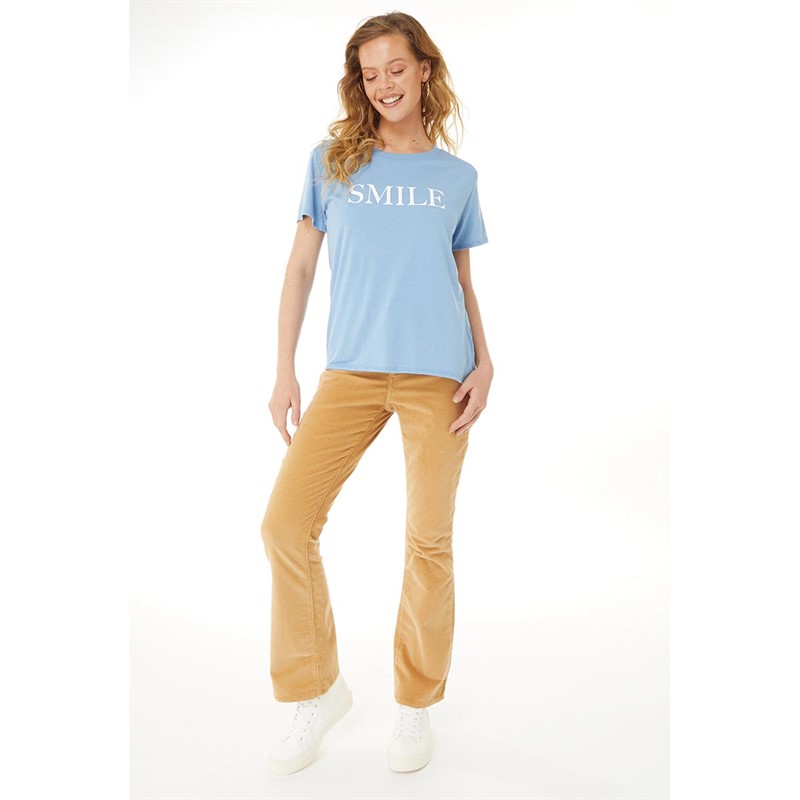 SUB_URBAN RIOT Womens Smile Loose T-Shirt Sky Blue