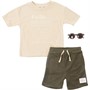 Fudo Boys T-Shirt And Shorts Set With Sunglasses Beige