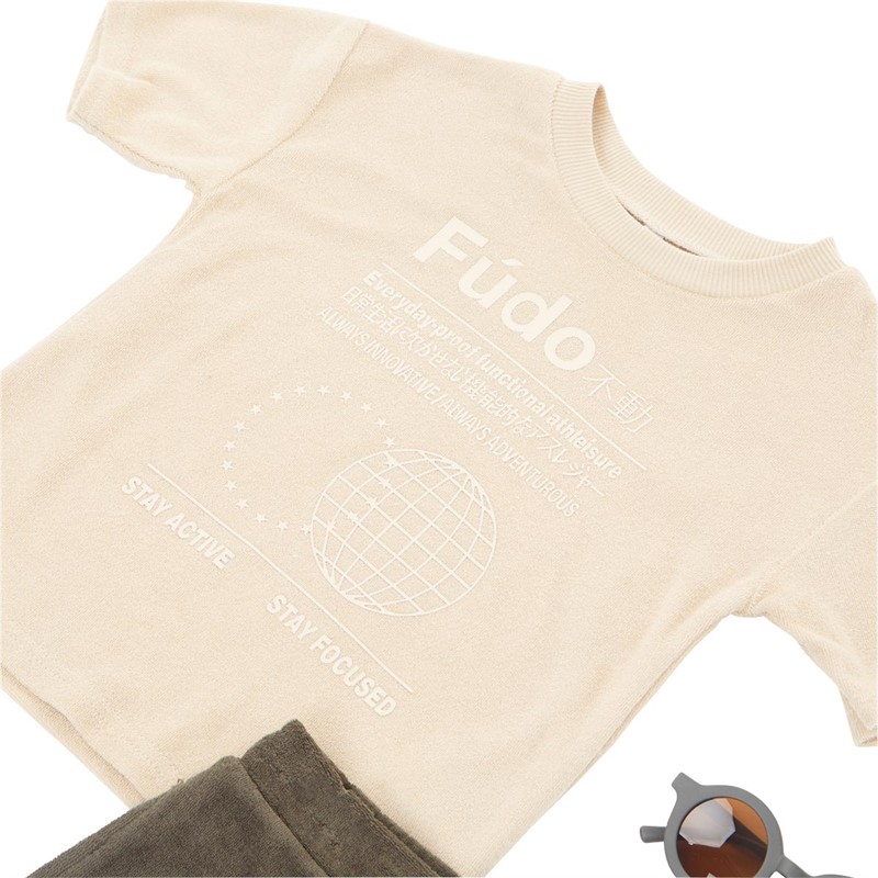 Fudo Boys T-Shirt And Shorts Set With Sunglasses Beige