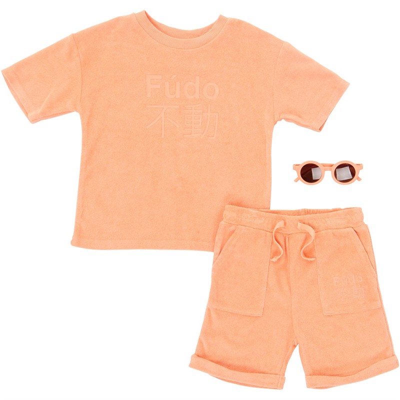 Fudo Boys T-Shirt And Shorts Set With Sunglasses Coral