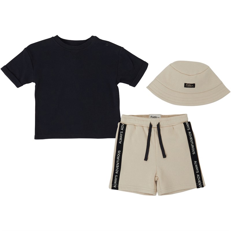 Fudo Boys T-Shirt Shorts And Bucket Hat Set Black