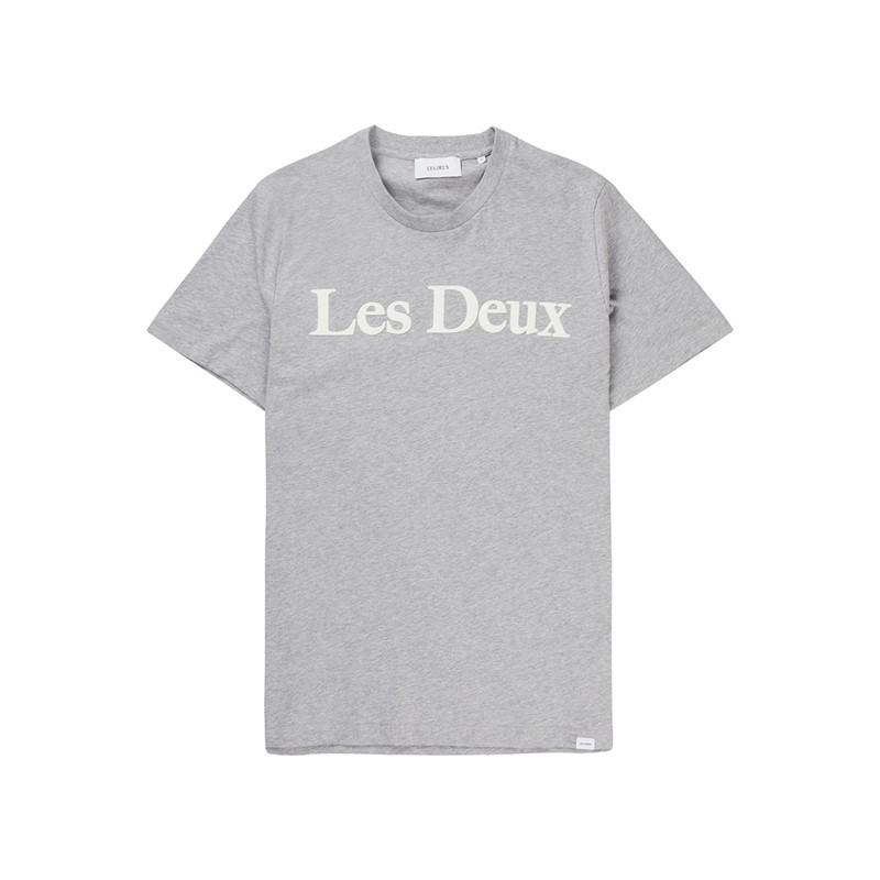 Les Deux T-shirt Charles Homme Gris Mélange Clair/Blanc