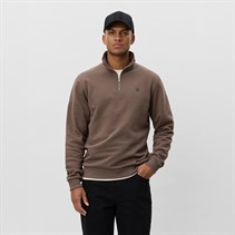 Les Deux Herre Kern Kontrast Quarter Zip Sweatshirt Mountain Grey Brown