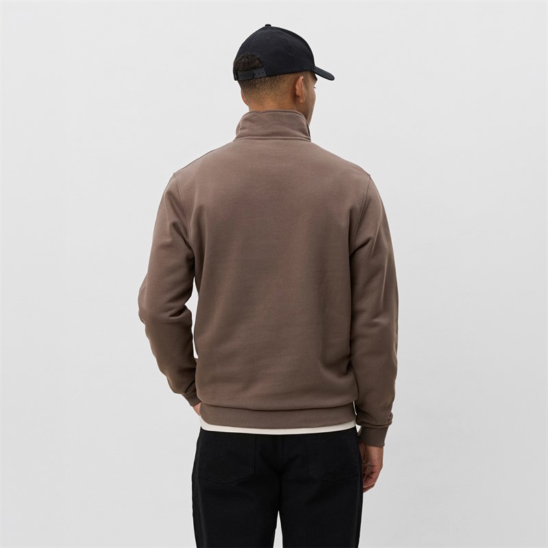 Les Deux Herre Kern Kontrast Quarter Zip Sweatshirt Mountain Grey Brown