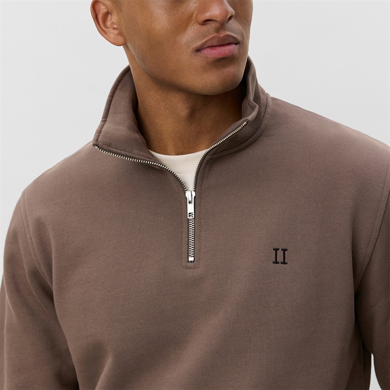 Les Deux Herre Kern Kontrast Quarter Zip Sweatshirt Mountain Grey Brown