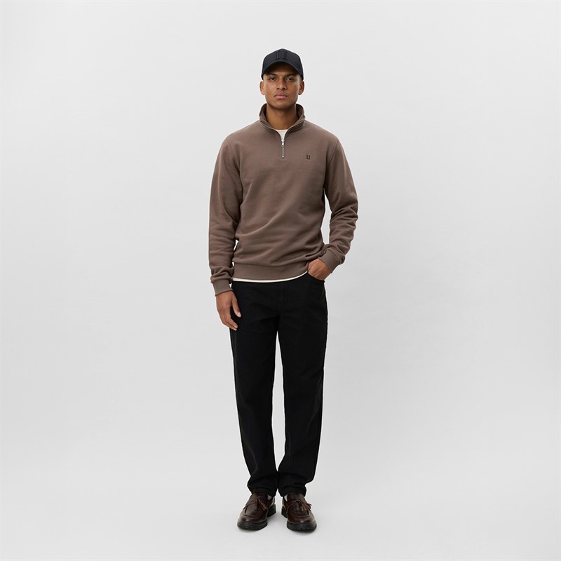 Les Deux Herre Kern Kontrast Quarter Zip Sweatshirt Mountain Grey Brown