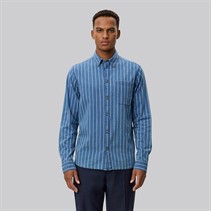 Les Deux Herre Kash Indigo Stribet Skjorte Denim Blue