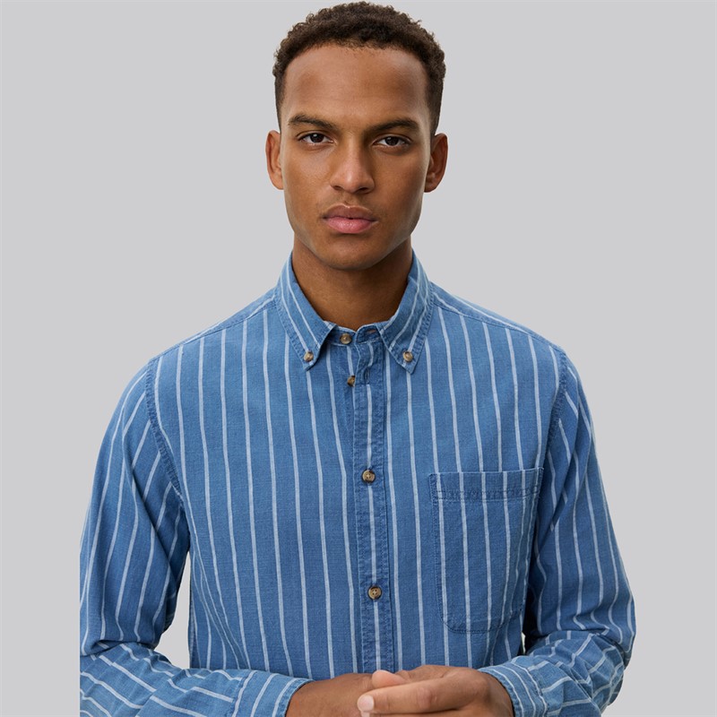 Les Deux Herre Kash Indigo Stribet Skjorte Denim Blue