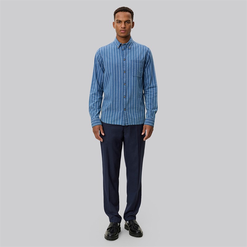 Les Deux Herre Kash Indigo Stribet Skjorte Denim Blue