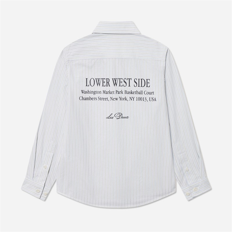 Les Deux Boys Kent Print Stripe Poplin Shirt Xenon Blue