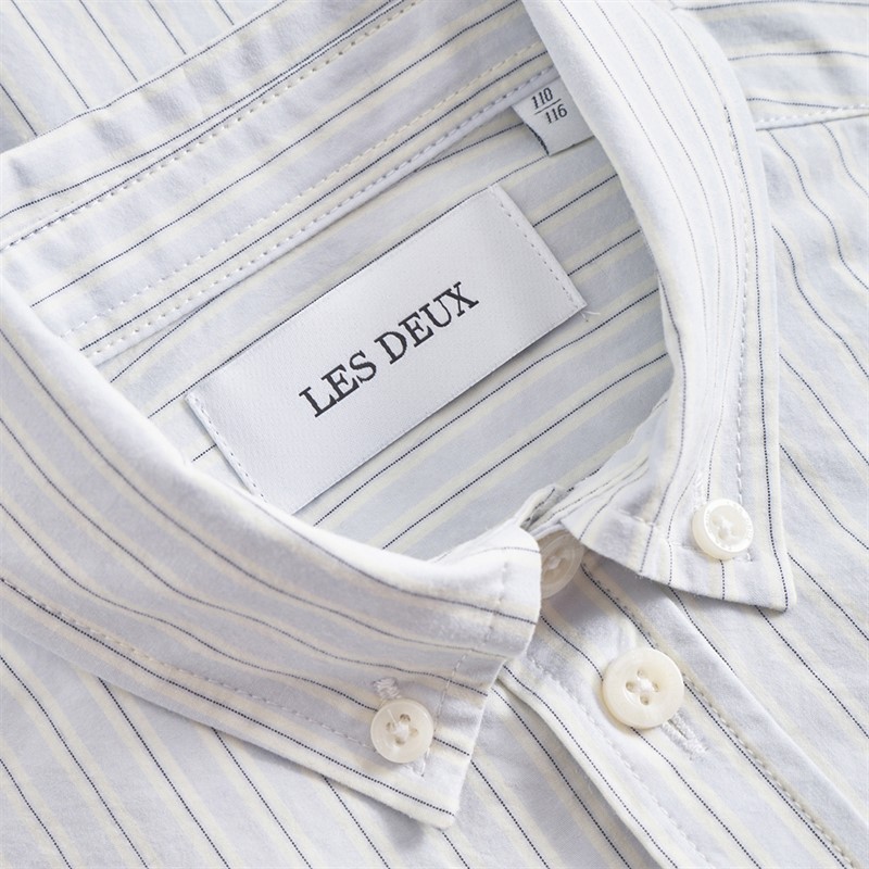 Les Deux Boys Kent Print Stripe Poplin Shirt Xenon Blue