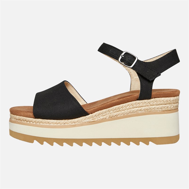 TOMS Womens Flora Ankle Strap Wedge Sandals Black - Size 8