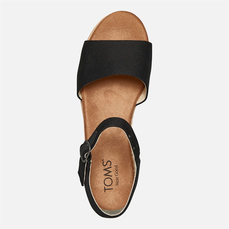 TOMS Womens Flora Ankle Strap Wedge Sandals Black