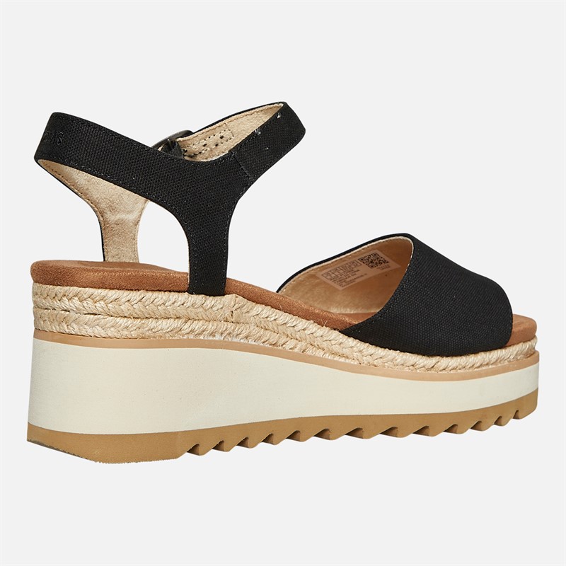 TOMS Womens Flora Ankle Strap Wedge Sandals Black