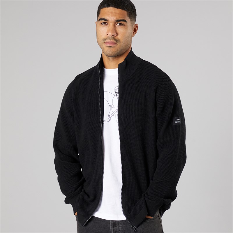 Solid Herren Strick Cardigan True Black