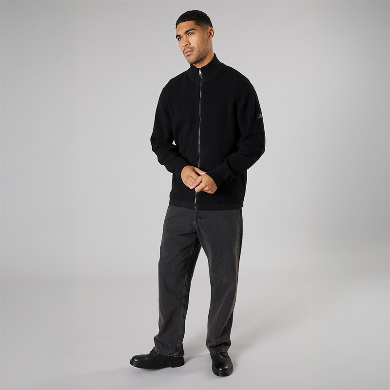 Solid Herren Strick Cardigan True Black