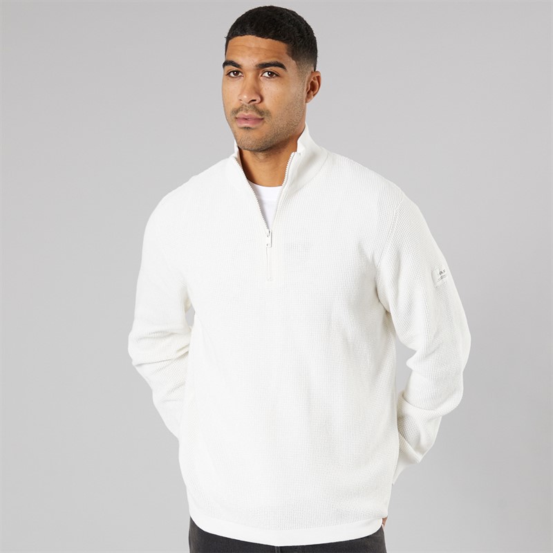 Solid Herren Strick Pullover Off White