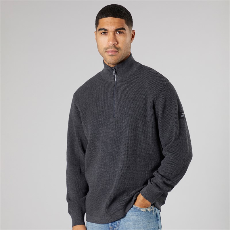 Solid Herren Strick Pullover Dunkel Grau Marl Dar Grey M