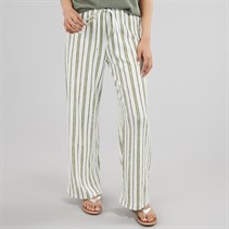 Wednesday's Girl Womens Striped Jersey Wide Leg Trousers Off White/Green