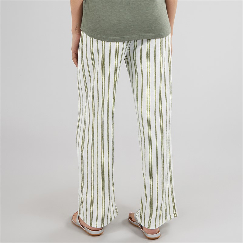 Wednesday's Girl Womens Striped Jersey Wide Leg Trousers Off White/Green
