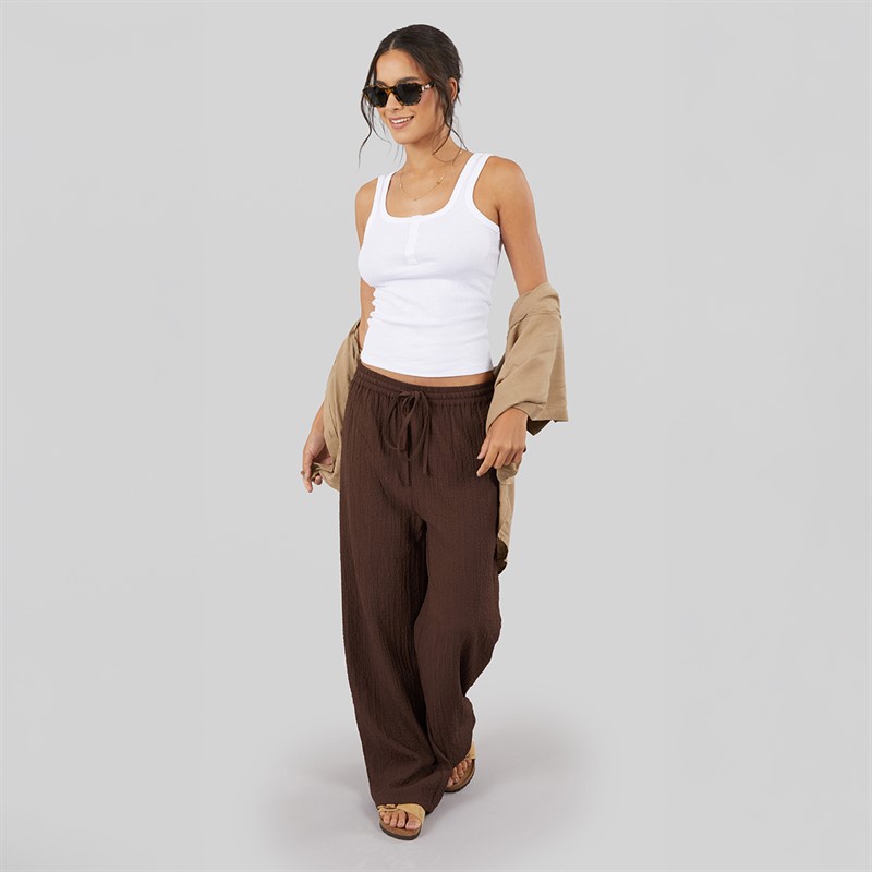 Wednesday's Girl Womens Abbey Tie Waist Trousers Chocolate