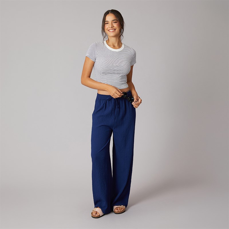 Wednesday's Girl Womens Abbey Tie Waist Trousers Navy