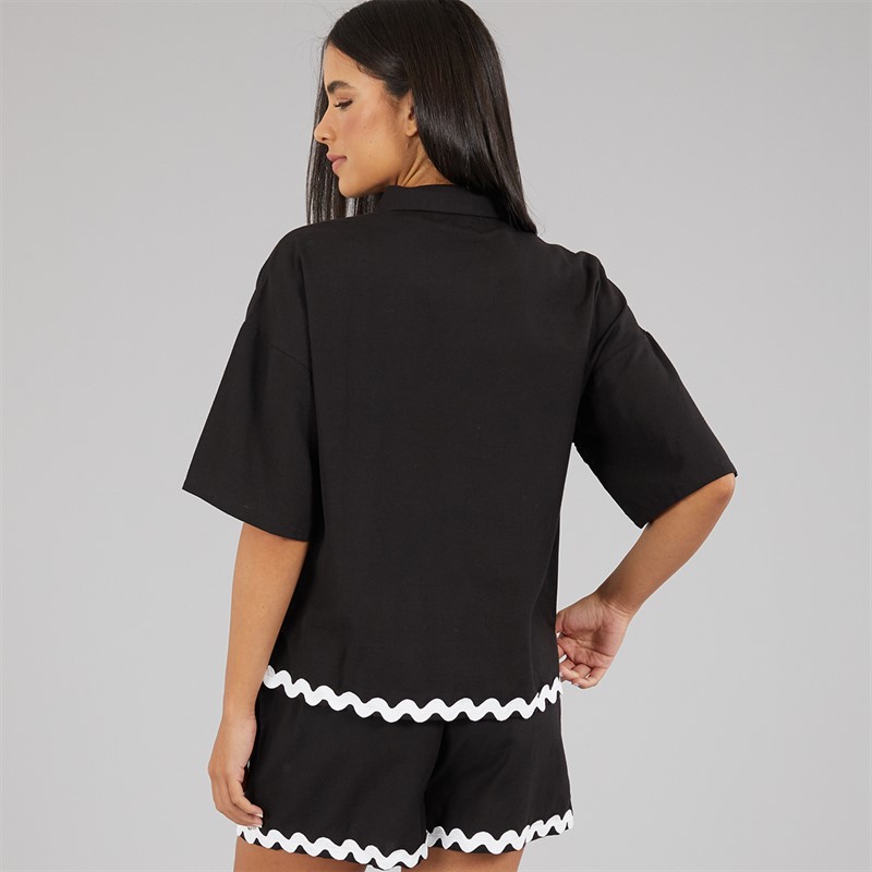 Wednesday's Girl Womens Linen Mix Co-Ord Set Black