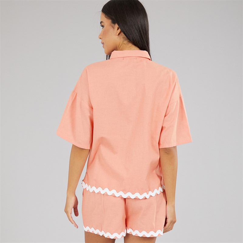 Wednesday's Girl Womens Linen Mix Co-Ord Set Coral