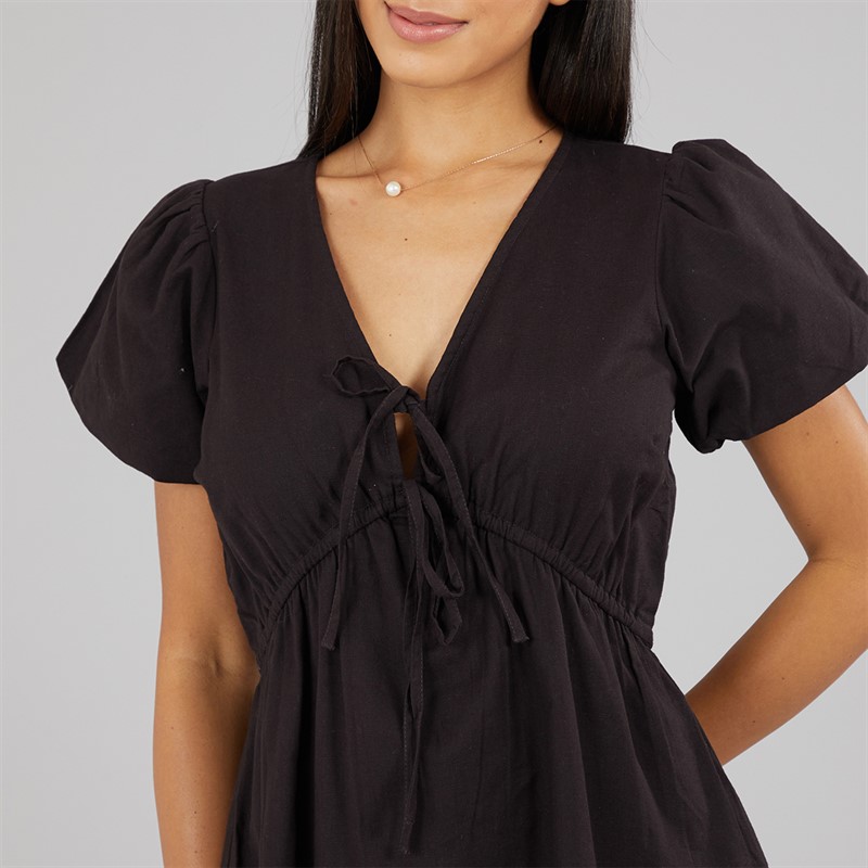 Wednesday's Girl Womens Linen Mix Dress Black
