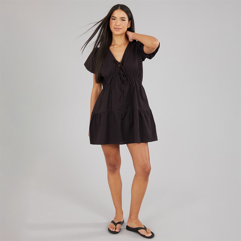 Wednesday's Girl Womens Linen Mix Dress Black