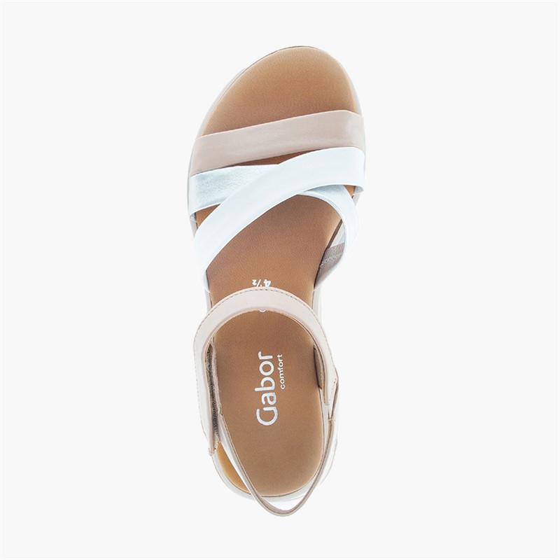Gabor Womens Ankle Strap Sandals White/Silver/Rose