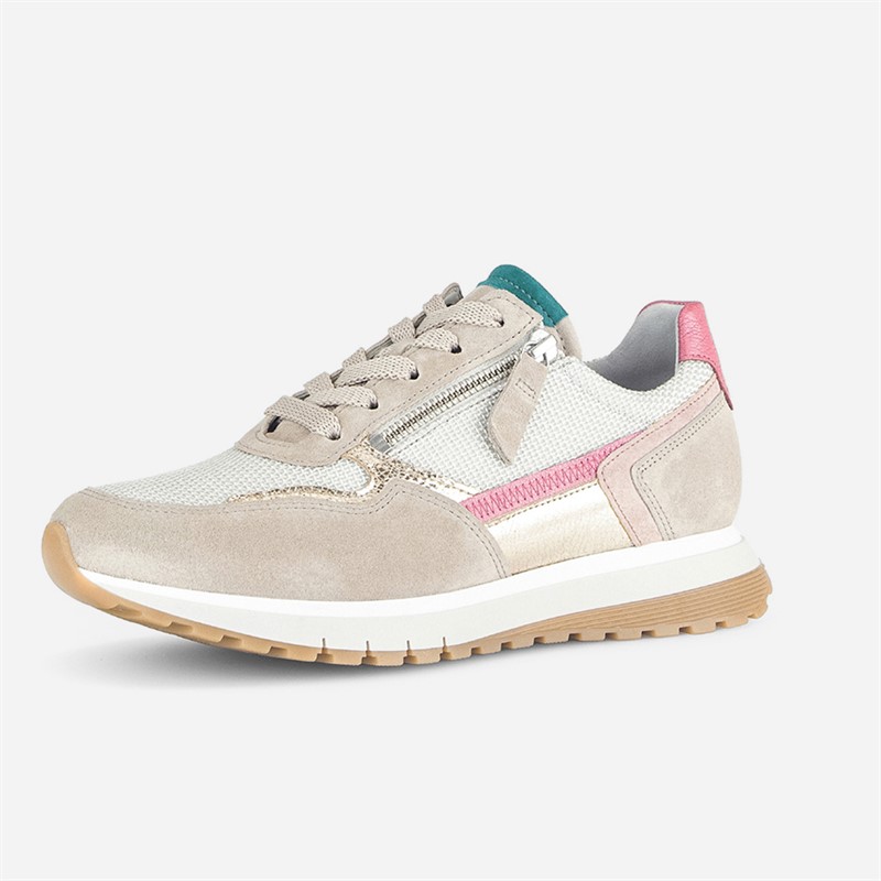 Gabor Womens Retro Zip Detail Trainers White/Grey/Pink