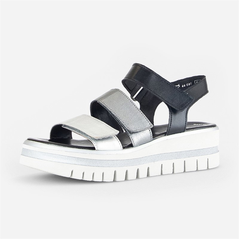 Gabor Womens Ankle Strap Sandals Black/Silver