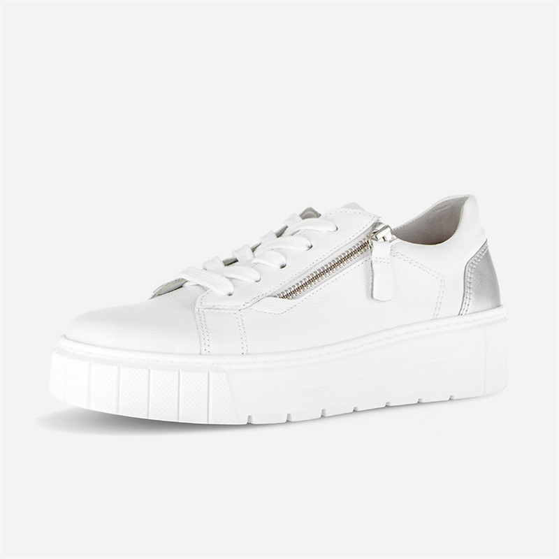 Gabor Womens Platform Trainers White/Silver