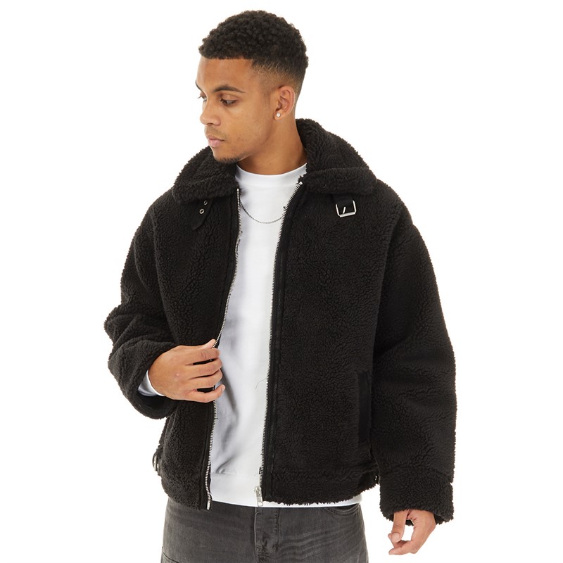 Topman Mens Faux Shearling Borg Jacket Black