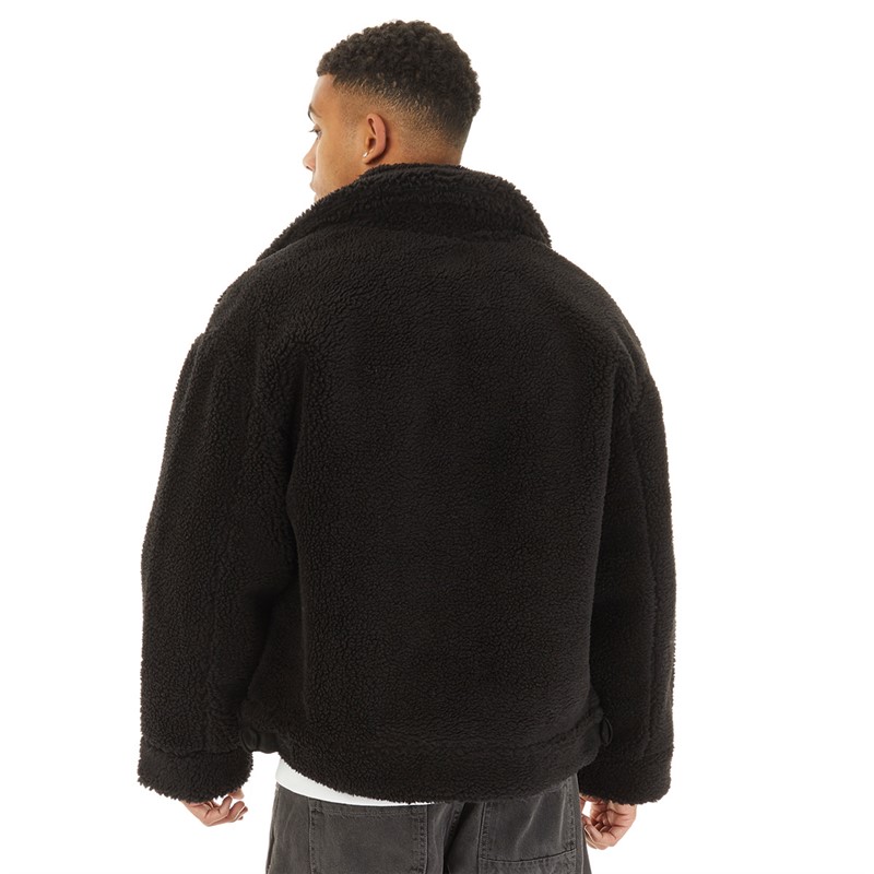 Topman Mens Faux Shearling Borg Jacket Black