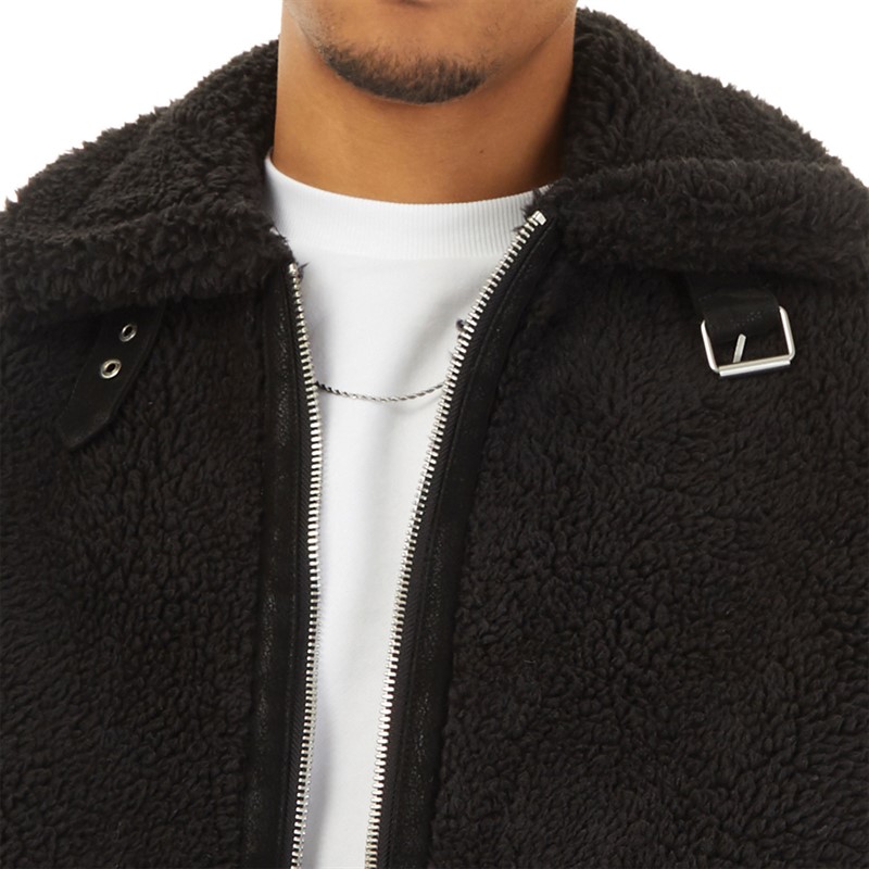 Topman Mens Faux Shearling Borg Jacket Black