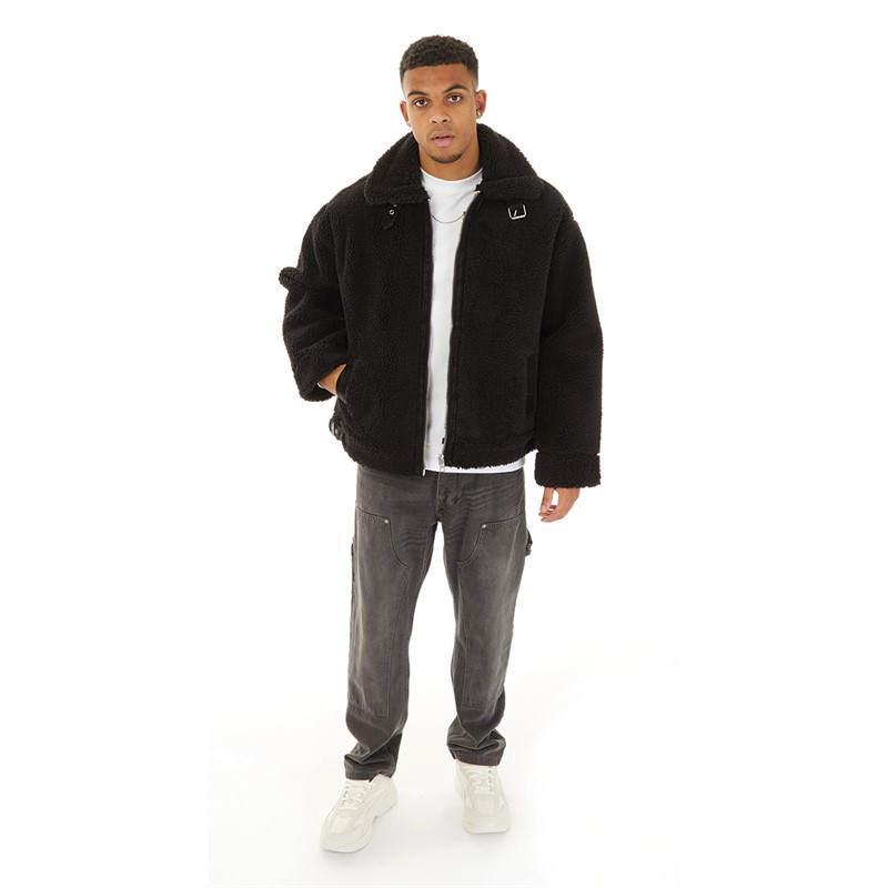 Topman Mens Faux Shearling Borg Jacket Black