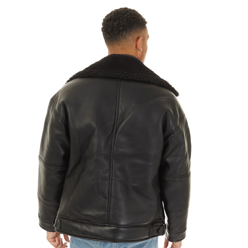 Topman Mens Faux Shearling Biker Jacket Black