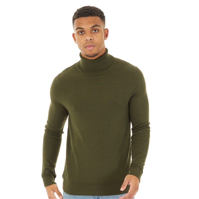 Buy Topman Mens Knitted Roll Neck Jumper Khaki