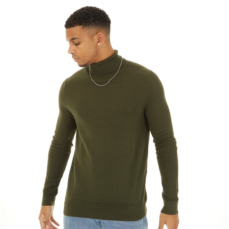 Topman Mens Knitted Roll Neck Jumper Khaki