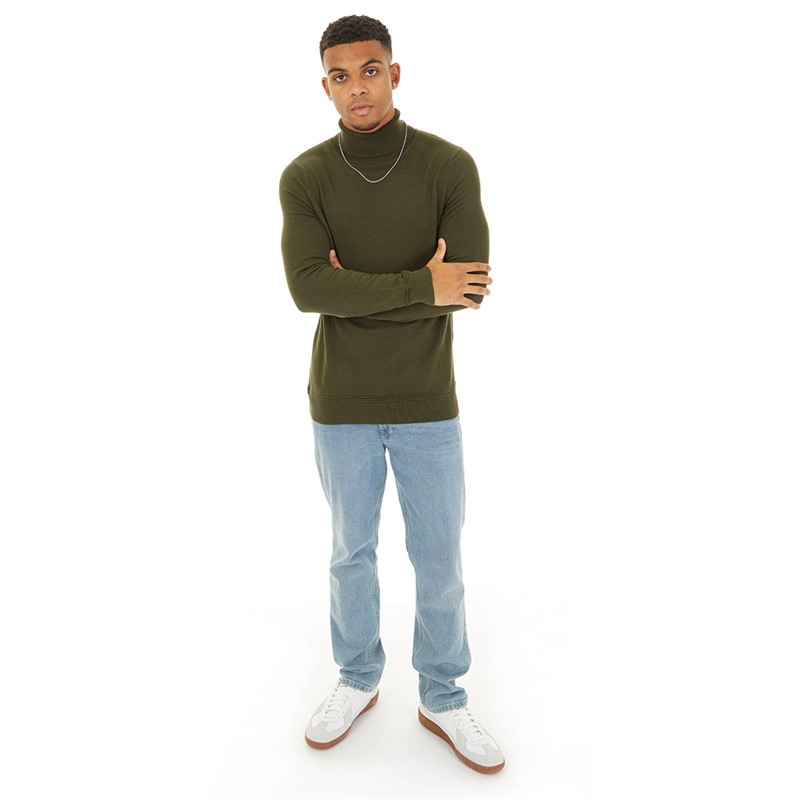 Topman Mens Knitted Roll Neck Jumper Khaki