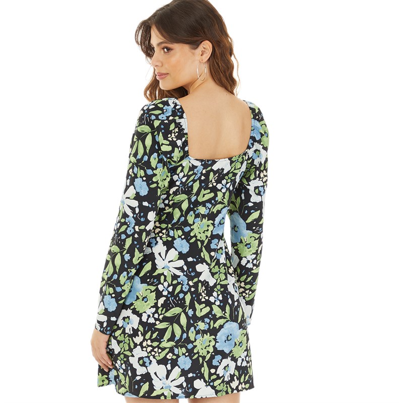 Topshop Womens Puff Sleeve Floral Mini Dress Multi