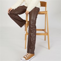 Topshop Womens Faux Leather Straight Leg Trousers Brown