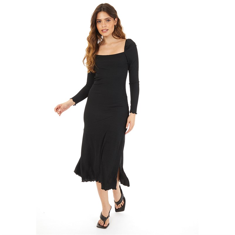 Topshop Womens Square Neck Midi Dress Black