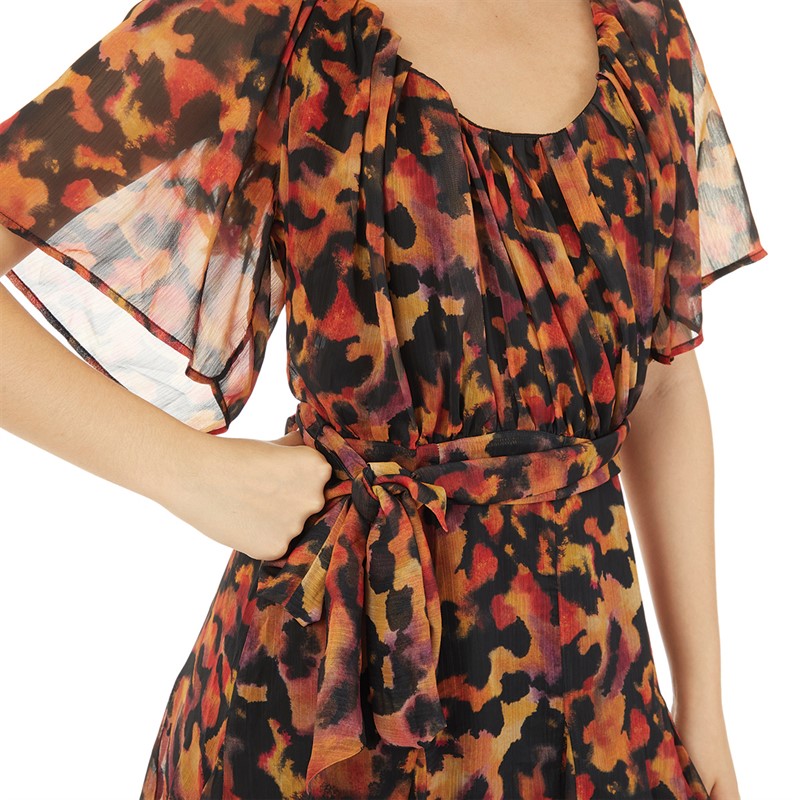 Topshop Womens Inky Printed Mini Dress Orange