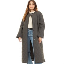 Topshop Womens Collarless Quilted Coat Grey