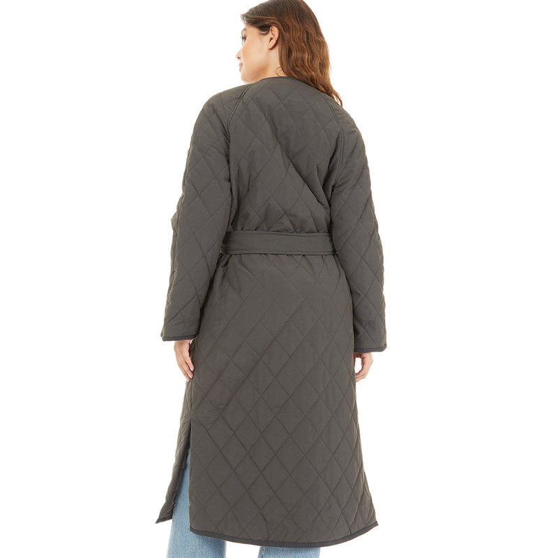 Topshop Womens Collarless Quilted Coat Grey