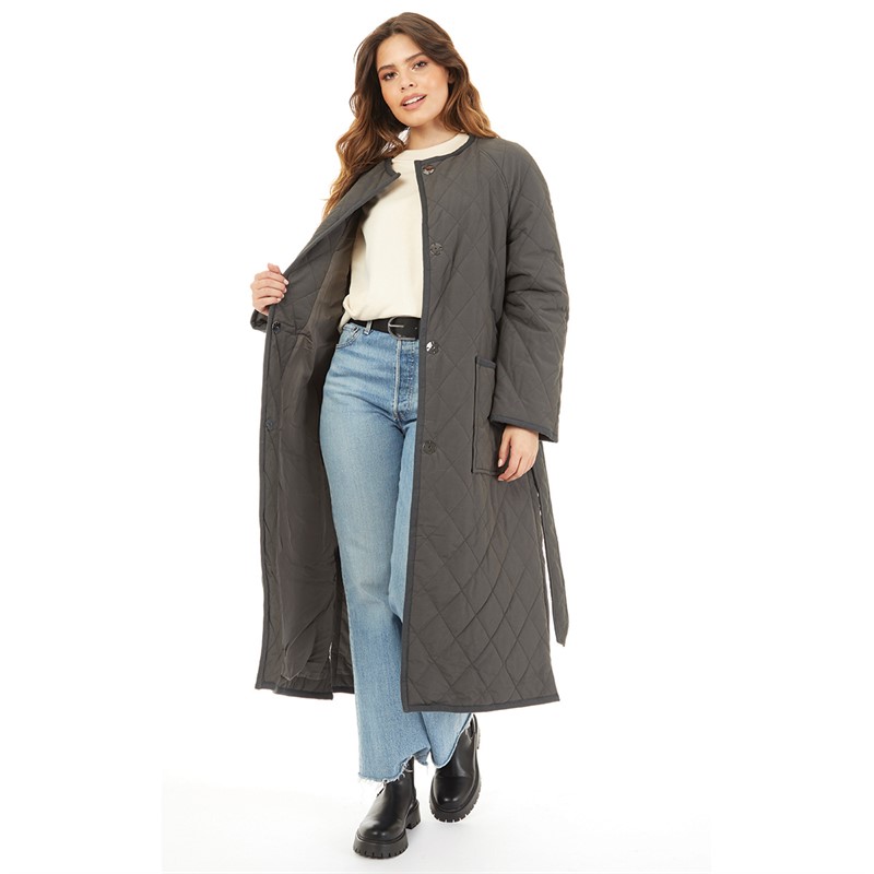 Topshop Womens Collarless Quilted Coat Grey