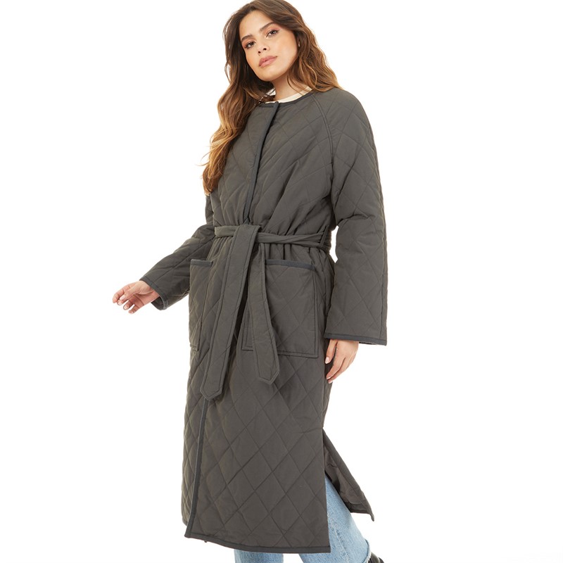 Topshop Womens Collarless Quilted Coat Grey